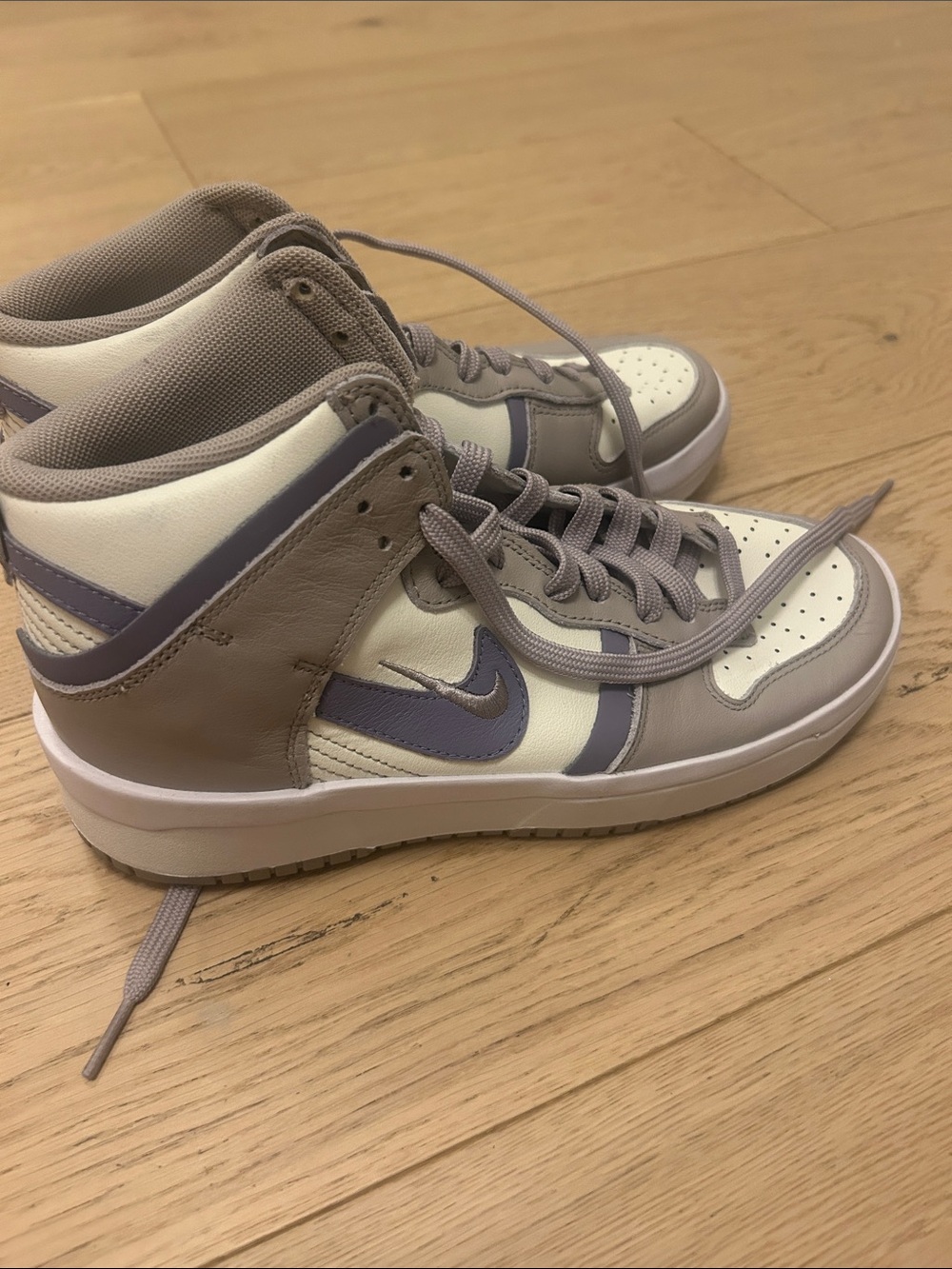 Nike High-Top Sneakers in White, Taupe & Lavender